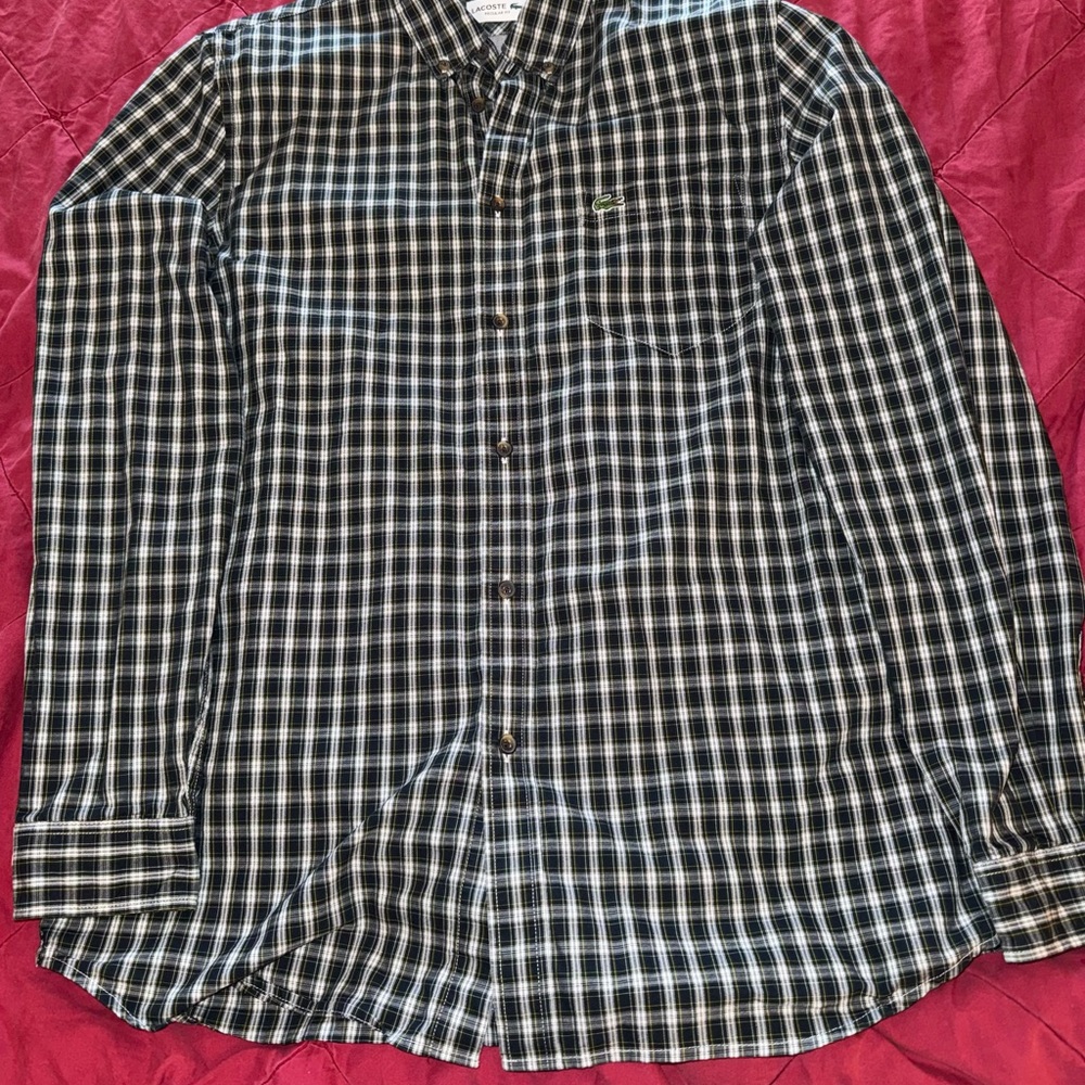 Lacoste Men's Black and White Plaid Shirt